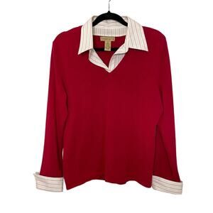 Notations Shirt‎  Layered Collared Long Sleeve Striped Collar Pullover Red M Y2K